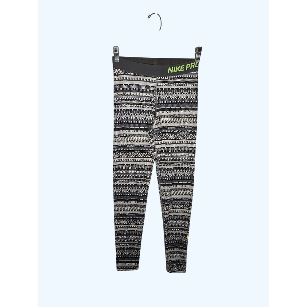 Nike Pro Dri-FIT Womens Small Geometric Tribal Print Leggings Black White Grey